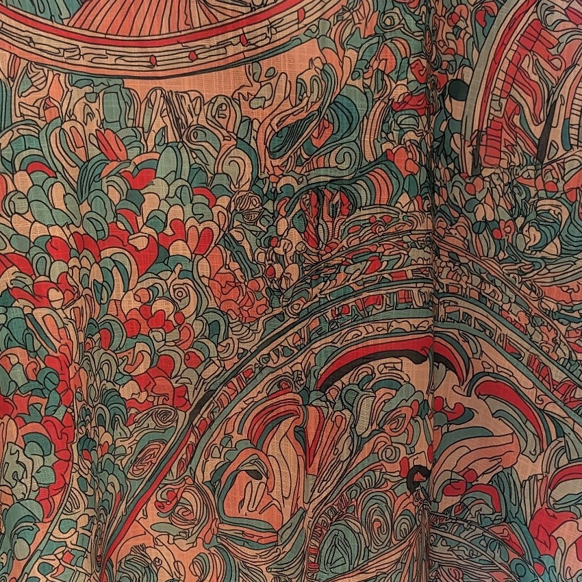 Close-up of the Follies illustrated casino-night print