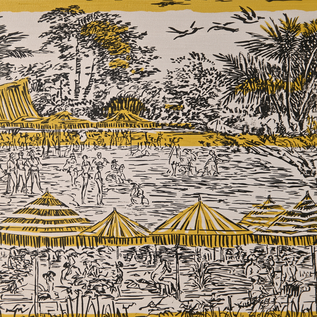 Close-up of the Riviera illustrated poolside print