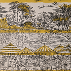 Close-up of the Riviera illustrated poolside print