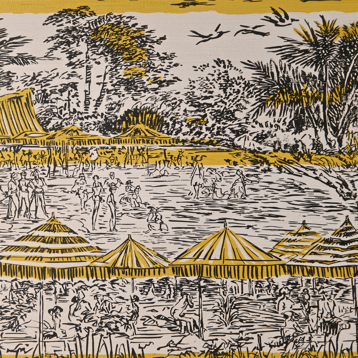 Close-up of the Riviera illustrated poolside print